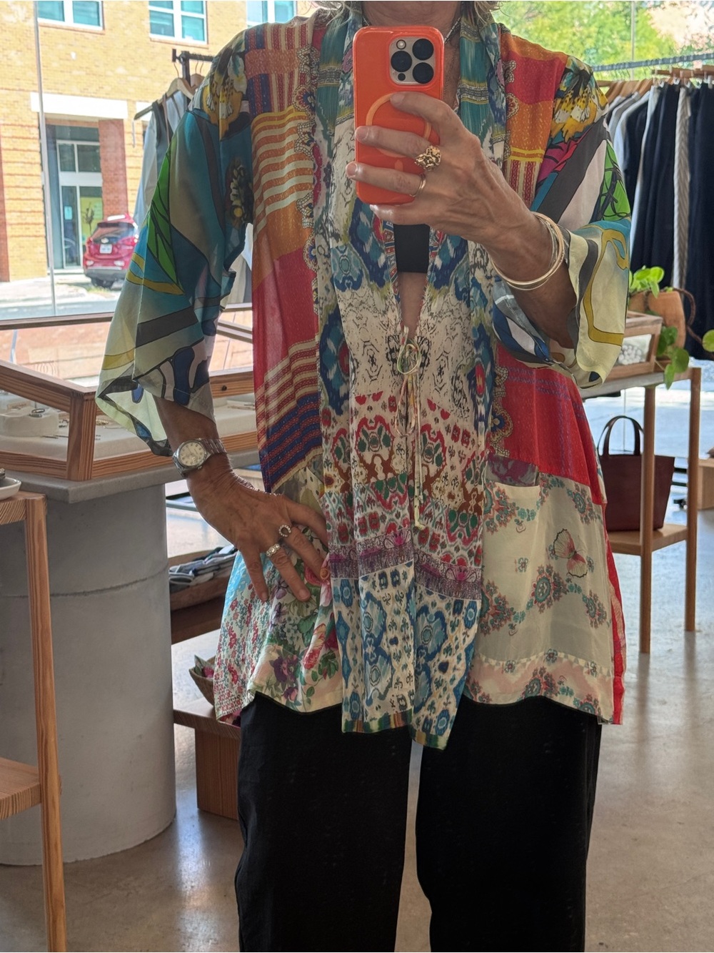 Johnny Was Viscose Silk Tunic Jacket in Multi Print